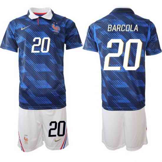 Men France 2026 FIFA World Cup Blue Soccer Jersey #20 Noah Barcola